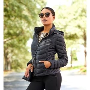 Michael Kors Packable Hooded Curve Down Quilted Coat